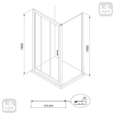 Душевая стенка 90 см EGER LEXO 599-900/1 боковая стенка для душевых дверей