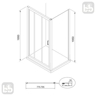 Душевая стенка 80 см EGER LEXO 599-800/1 боковая стенка для душевых дверей