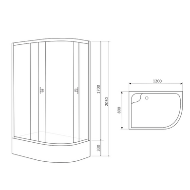 Душевая кабина 120*80 раздвижная с глубоким поддоном RJ LUX 120RZ100L матовая