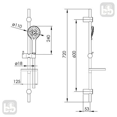 Душова штанга L-72см стійка, IMPRESE t03800101LX