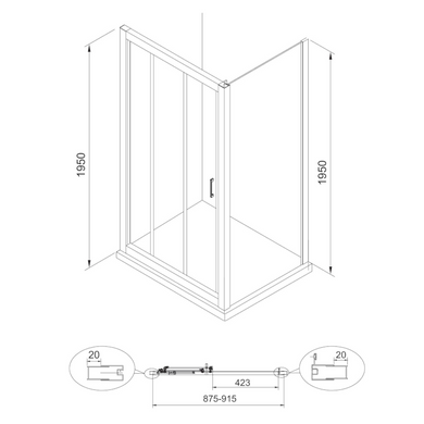 Душові Двері в нішу 90 см розсувні EGER LEXO 599-809/1 в душову